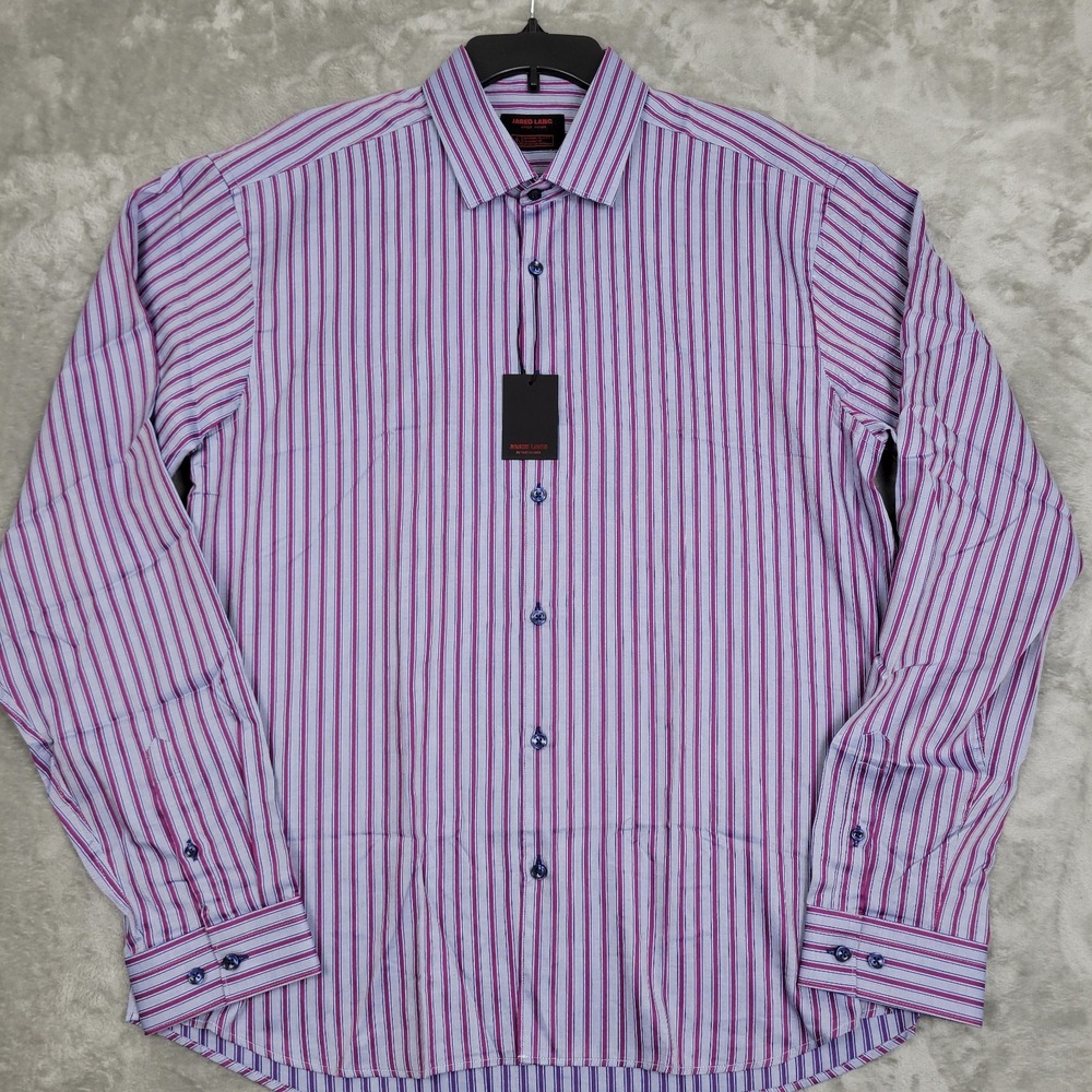 Jared Lang After Hours Mens 2XL Slim Fit Purple Stripe Long Sleeve‎ Shirt (NWT)
